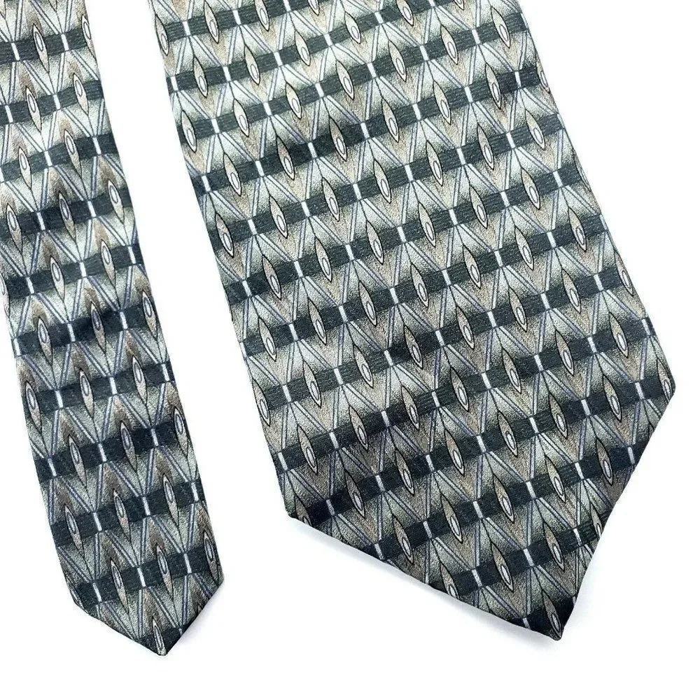 Savile Row Green Print Silk Tie Short‎